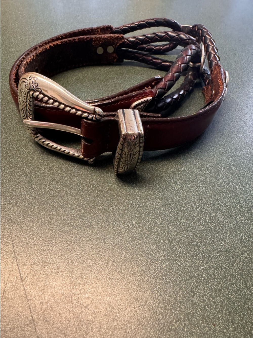 Brighton Leather Braided Link Black Brown Belt M